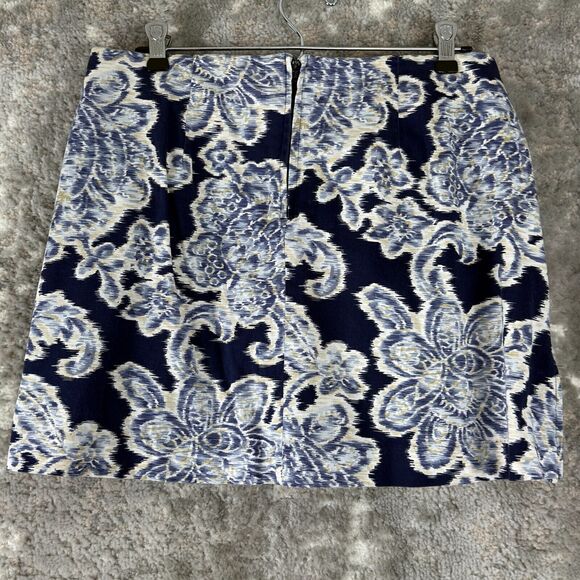B Moss Size 10 Dark Floral Print Stretch A Line Mini Skirt Black Blue Zip Cotton - Picture 3 of 8